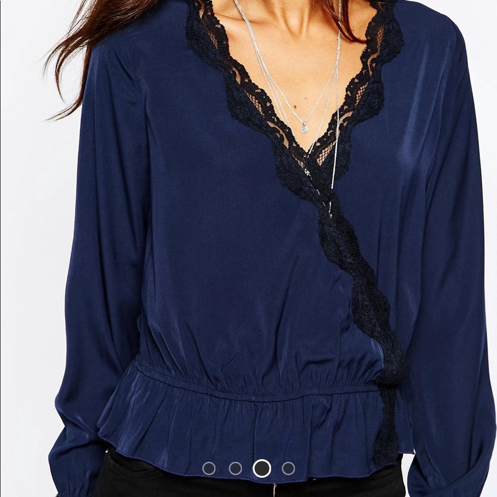 Abercrombie & Fitch Black Sateen Wrap Top w/ Lace - Picture 3 of 10